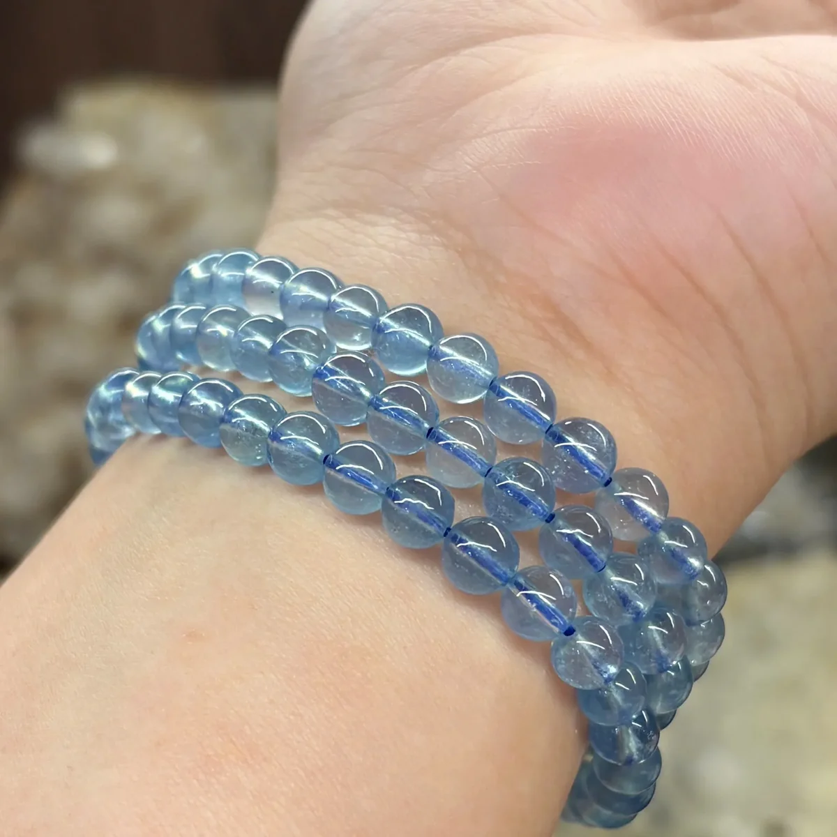 Chuỗi Quấn Tay Đá Aquamarine 5.5mm - 6mm Chuỗi Quấn Tay Đá Aquamarine 5.5mm – 6mm