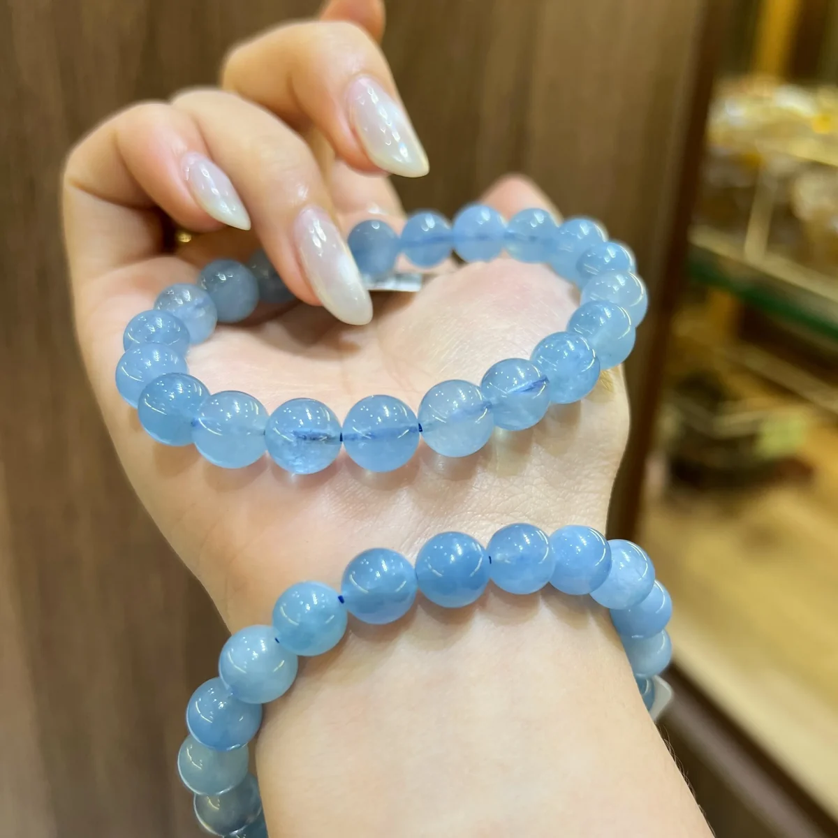 Chuỗi Đeo Tay Đá Aquamarine Chuỗi Đeo Tay Đá Aquamarine
