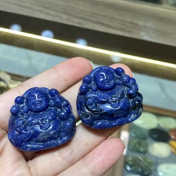 Mặt Di Lặc Lớn và mặt Quan Âm Đá Lapis Cao 30mm
