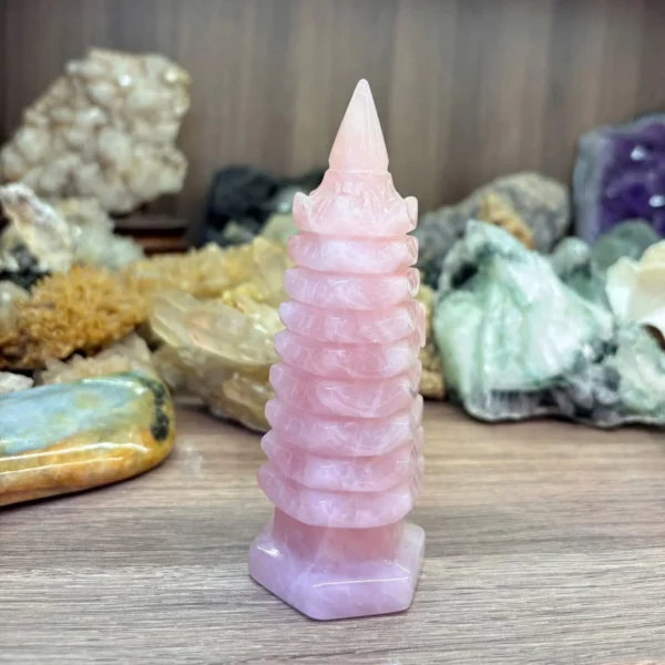 Tháp Văn Xương Thạch Anh Hồng cao 11cm