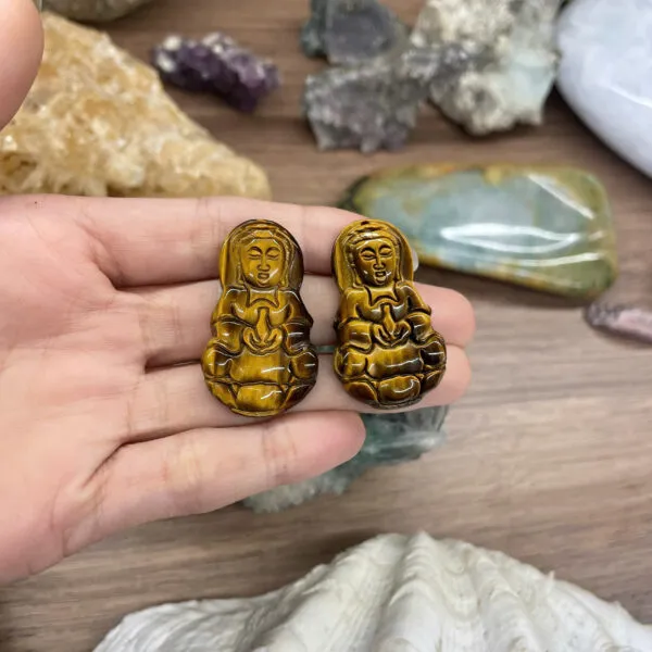 Mặt phật Quan Âm Mắt Hổ phối dây chuyền cỡ nhỏ