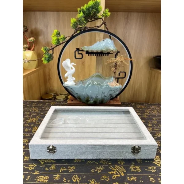 Hộp nhung xám có nắp kính trưng bày nhẫn size 35x24x4cm