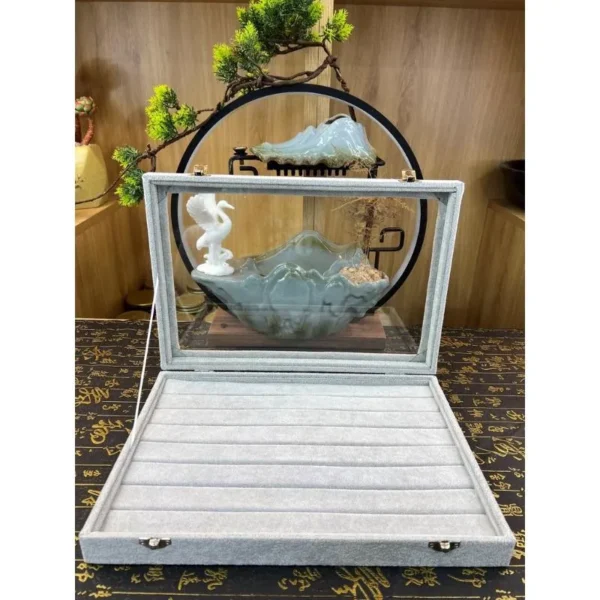 Hộp nhung xám có nắp kính trưng bày nhẫn size 35x24x4cm
