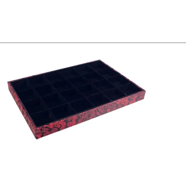 Khay gấm đỏ đen 18 ô trưng bày trang sức size 24x35cm
