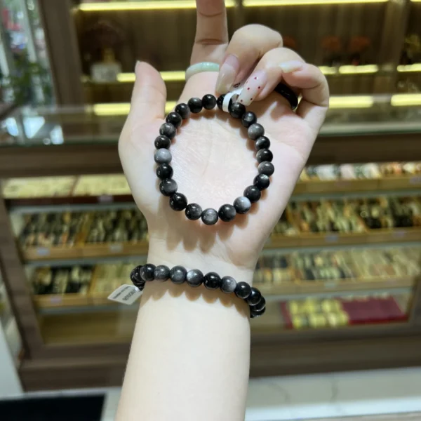 Alternative view of Chuỗi Obsidian nhũ trắng đa dạng size hạt