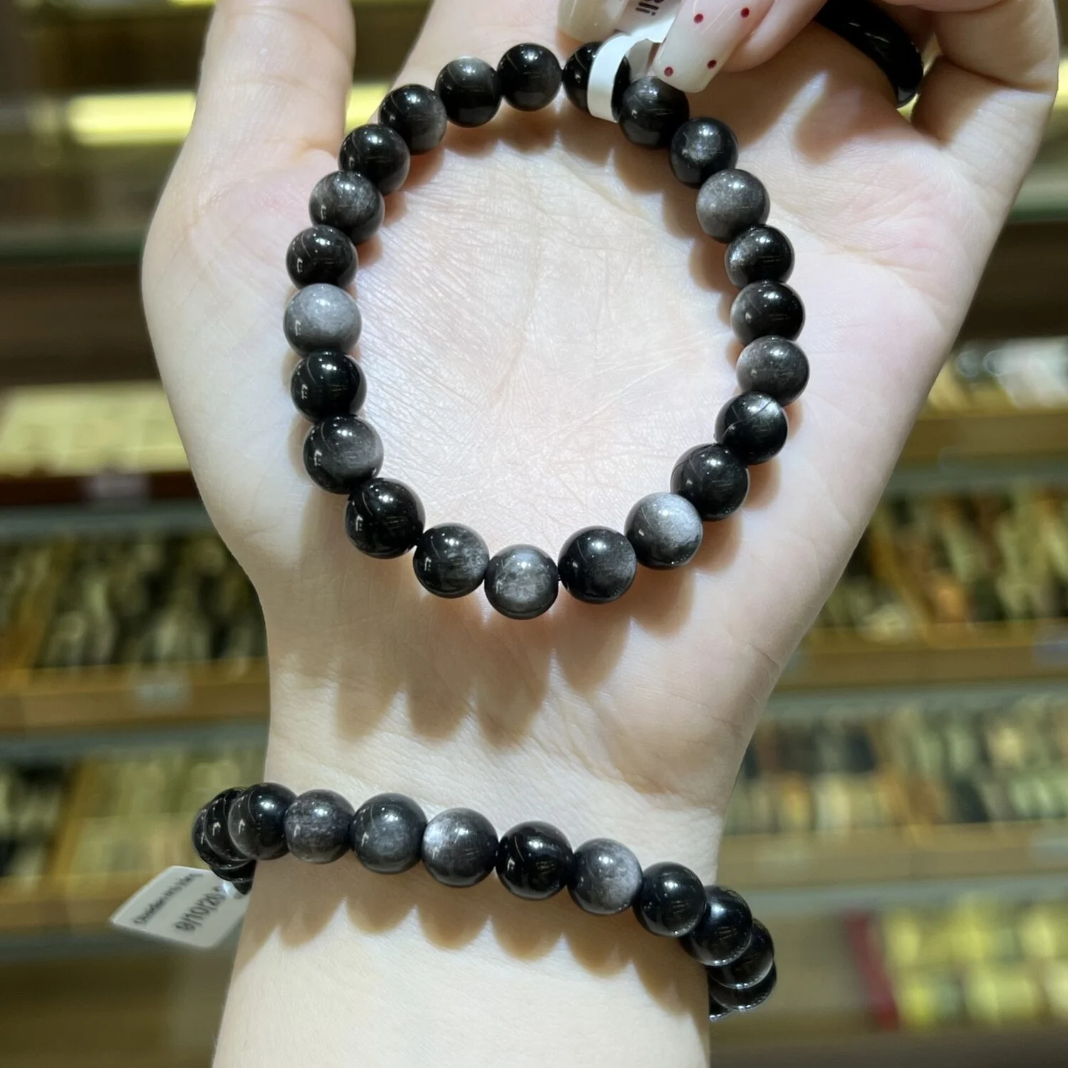 Chuỗi Obsidian nhũ trắng đa dạng size hạt Chuỗi Obsidian nhũ trắng đa dạng size hạt - Ảnh 3