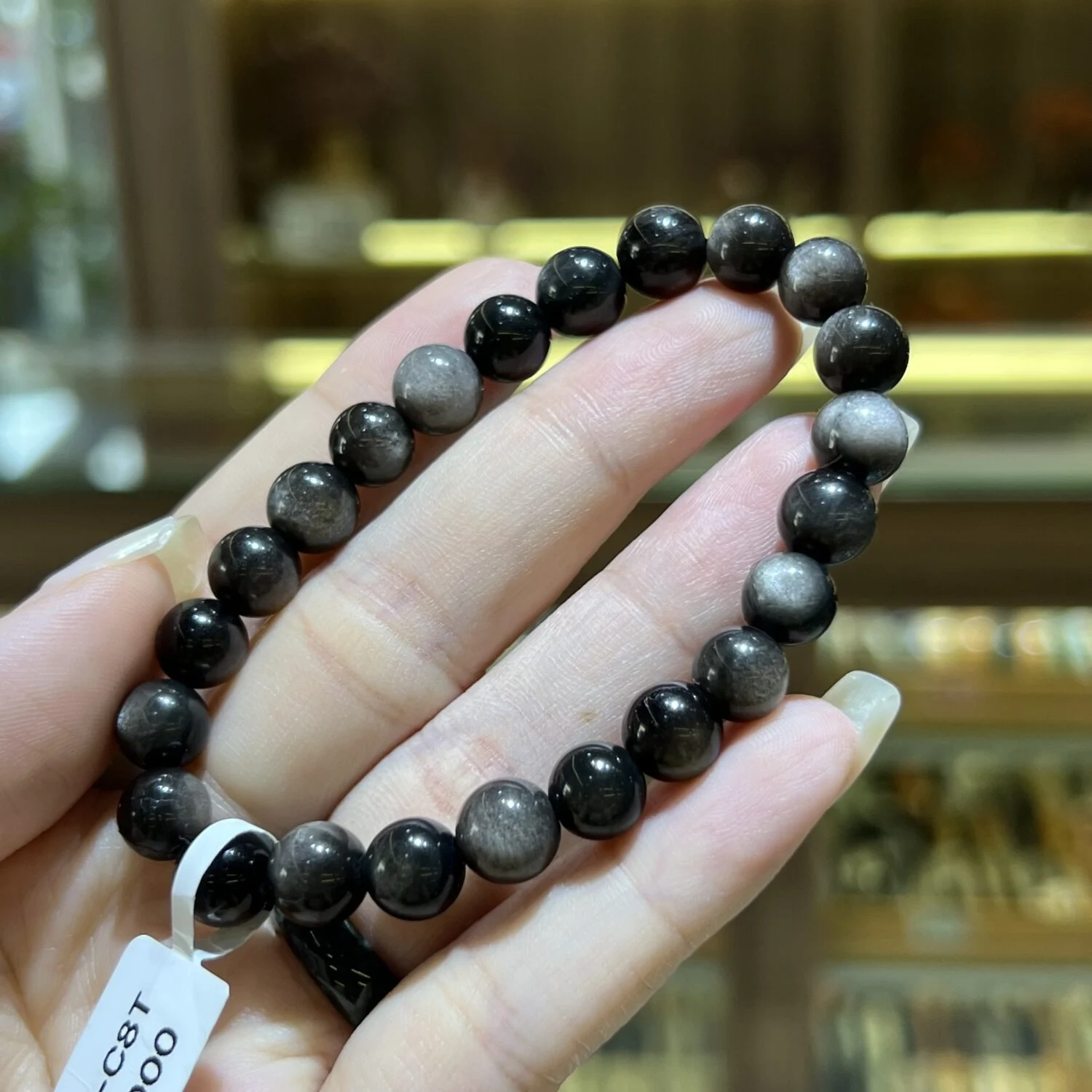 Chuỗi Obsidian nhũ trắng đa dạng size hạt Chuỗi Obsidian nhũ trắng đa dạng size hạt