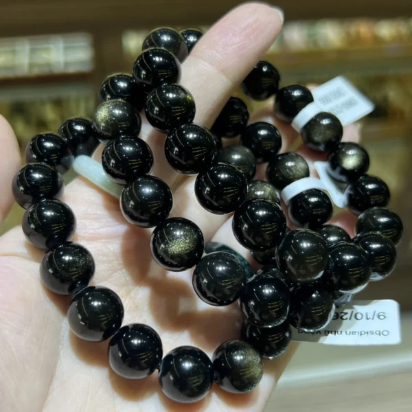 Alternative view of Chuỗi Obsidian nhũ vàng đa dạng size hạt
